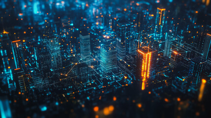 Fototapeta premium Smart digital Innovation city with connection network reciprocity over the cityscape. of future smart wireless digital city and social media networking systems that connects people with in city
