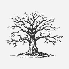 Creepy tree silhouette. Perfect for Halloween theme of design. Vector cartoon illustration isolated on white background