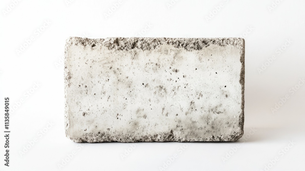 Poster detailed view of an unfinished concrete block on a clean white surface with textured surface pattern