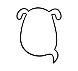 Dog pet speech bubble. Empty cute frame with tail. Hand drawn sketch doodle line animal frame design. Dog cute talk speech bubble. Puppy border. Vector illustrations isolated on white background.