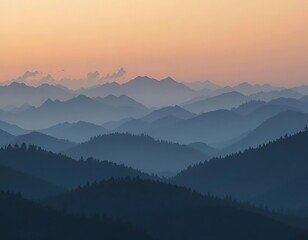 Fototapeta premium Mountain ranges layered with a gradient sky behind