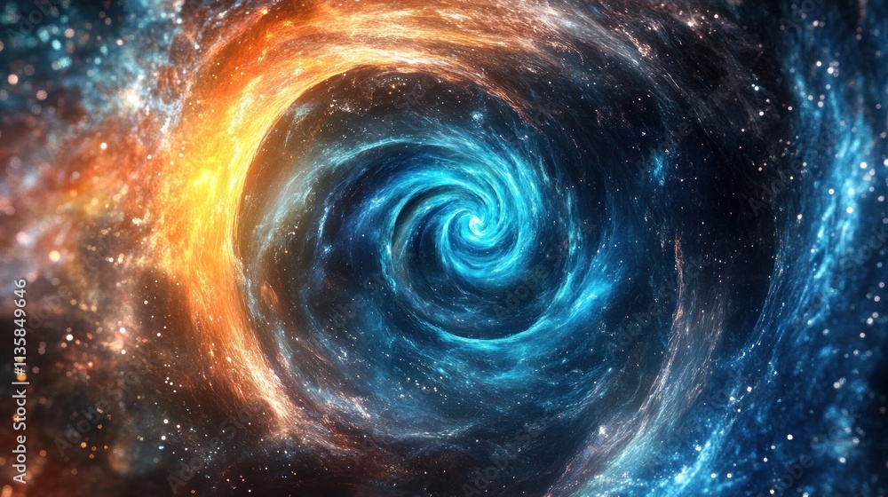 Poster a swirling cosmic vortex of vibrant colors representing the vastness of space.