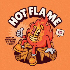Hot Flame Trendy Retro Cartoon Vector Hand Drawn 