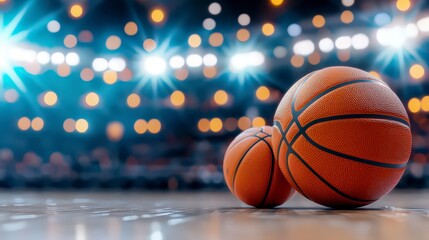 Basketball Game Arena  Court  Balls  Spotlight  Stadium