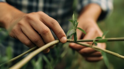 Careful Grafting of Tree Branches with Precision Tools Against Natural Background