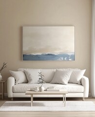 Modern Living Room Interior Design with Abstract Coastal Artwork