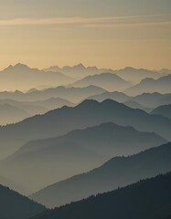 Obraz premium Mountain ranges layered with a gradient sky behind