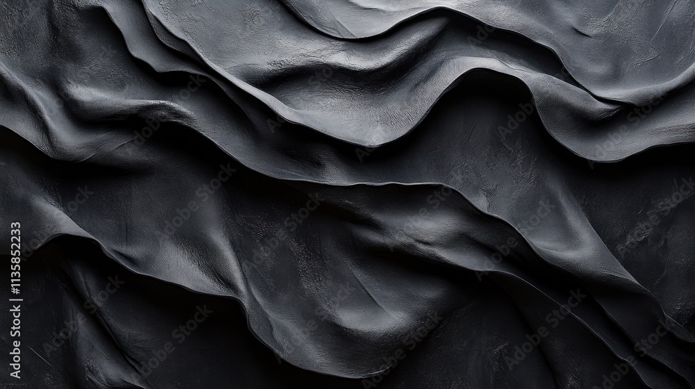 Poster a textured black fabric with flowing, wavy folds creating a dramatic visual effect.