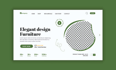 Modern furniture landing page design or Luxury furniture sale website hero section banner template