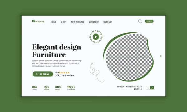 Modern furniture landing page design or Luxury furniture sale website hero section banner template
