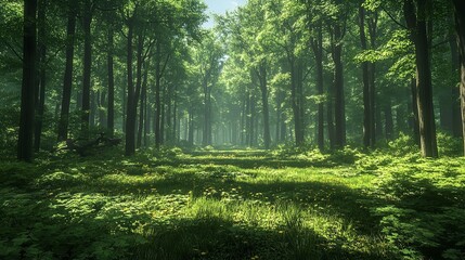 Obraz premium Serene Forest with Sunlight - Nature Background