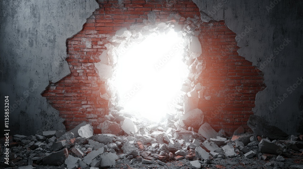 Aufkleber a dramatic broken wall with bright light emerging from the cracks creating an impactful visual repre