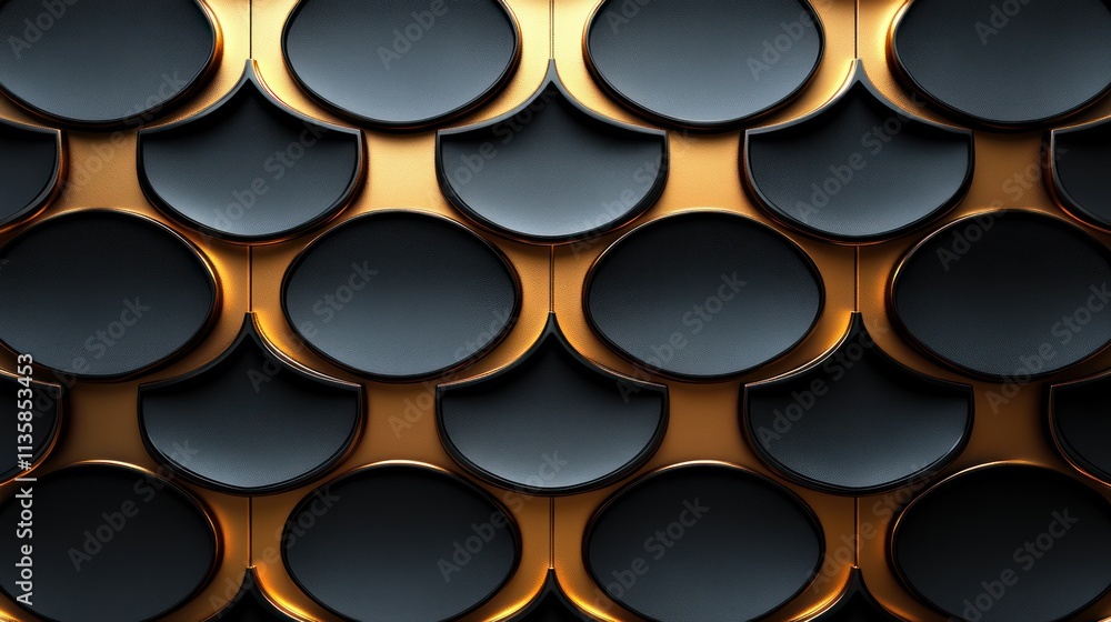 Poster a textured pattern featuring overlapping black and gold shapes, suggesting modern design aesthetics.