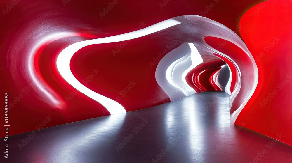 Poster abstract red tunnel with dynamic lighting creating a surreal and futuristic atmosphere, invoking fee