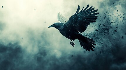 Dark Crow in Flight: Surreal Bird Art