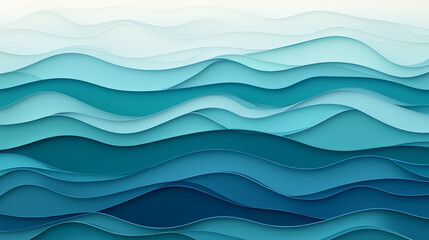 Fototapeta premium Abstract Ocean Waves: A mesmerizing, papercut-style artwork featuring layered shades of blue