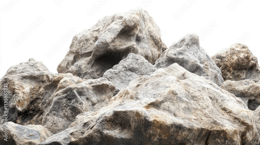 Poster natural rocky formation with varied textures and earthy tones on a light background captured in high