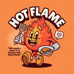 Hot Flame Trendy Retro Cartoon Vector Hand Drawn 