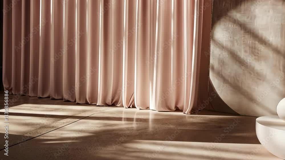 Poster soft sunlight glimmers through sheer curtains in a minimalist interior space creating relaxing shado
