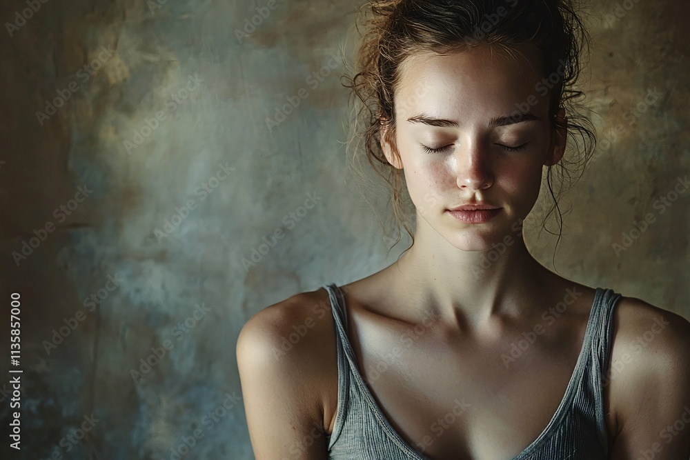 Aufkleber this studio image features a contemplative woman meditating in soft light, radiating calmness and in