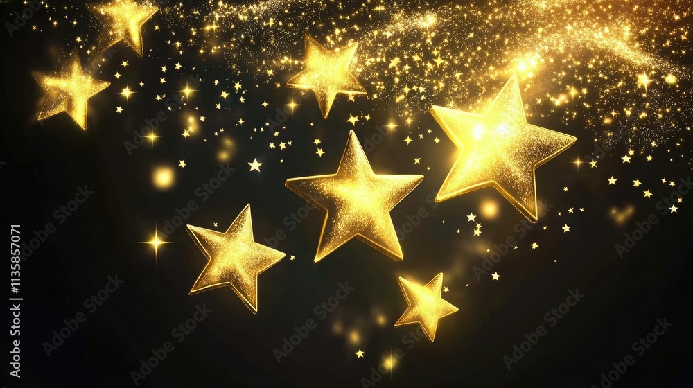 Poster stunning golden stars on dark background with shimmering sparkles creating a magical and enchanting 