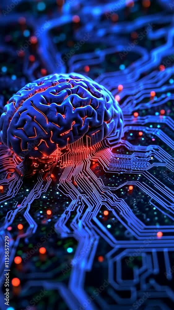 Poster digital brain with glowing circuits on a futuristic background symbolizing artificial intelligence