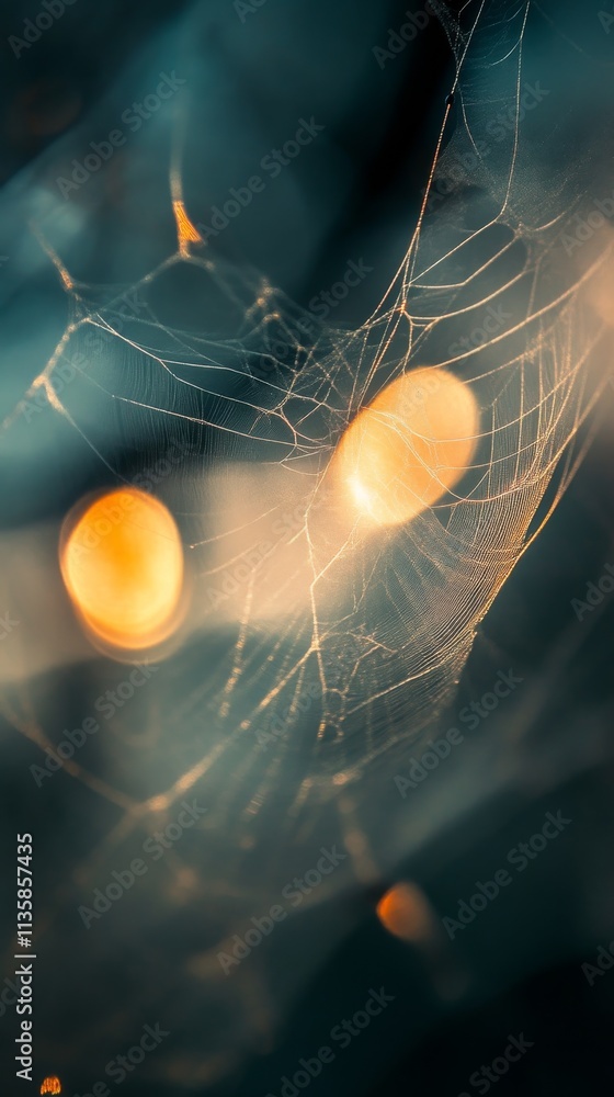 Poster close-up of spider web with bokeh