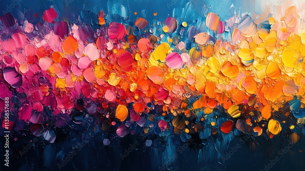 Poster A vibrant abstract artwork featuring colorful, textured blobs creating a dynamic visual effect.