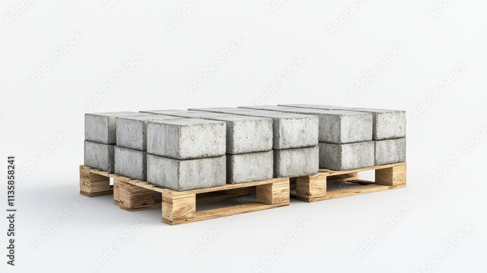 Poster concrete blocks on wooden pallets ready for construction projects, durable materials for building an
