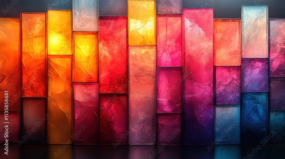Poster a vibrant abstract composition featuring colorful geometric shapes.