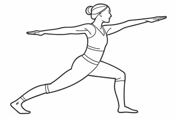 Yoga  warrior ii virabhadrasana ii pose vector silhouette on a white background