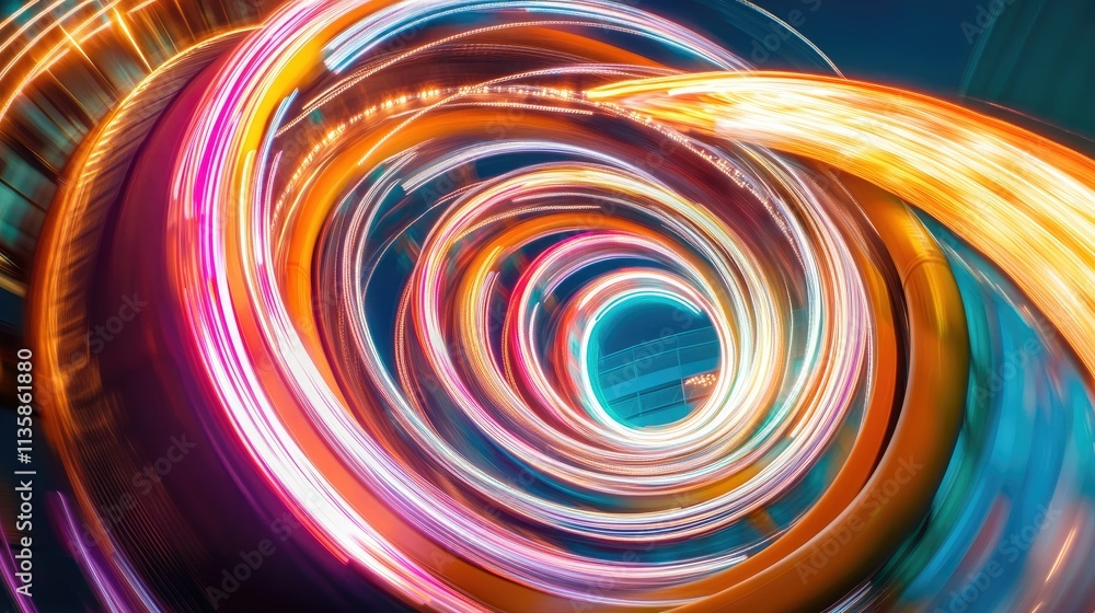 Poster vivid swirls of colorful light creating a hypnotic motion effect in a dynamic abstract background wi