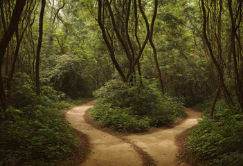 Obraz premium Ornate Product Display on Plain Background with Enchanting Forest Pathway Concept