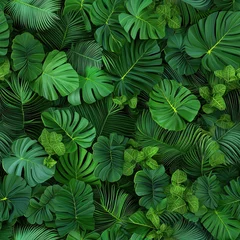 Lush green tropical leaves create vibrant and seamless pattern, perfect for nature inspired designs. This rich foliage evokes sense of tranquility and freshness © ธันวา พรหมคำบุตร
