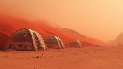 Futuristic Martian Settlement Surrounded by Red Desert Landscape