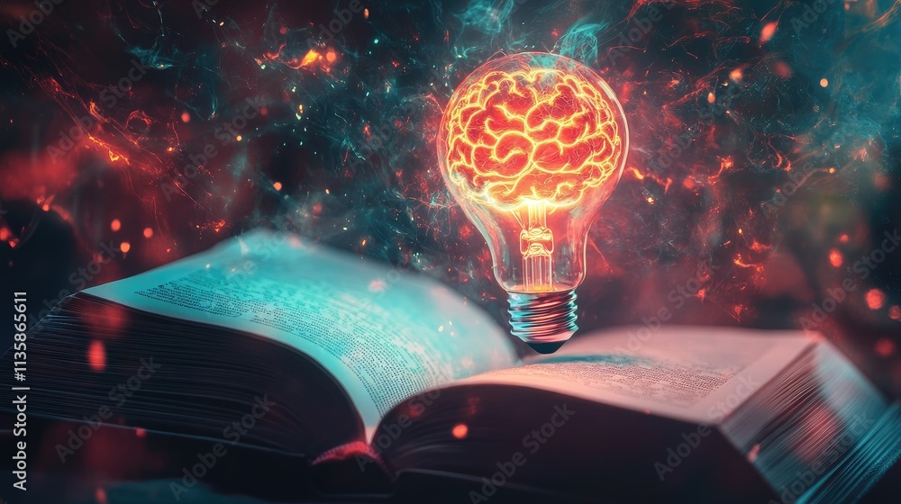 Aufkleber illuminating ideas: a surreal concept of knowledge and imagination with a brain inside a light bulb 