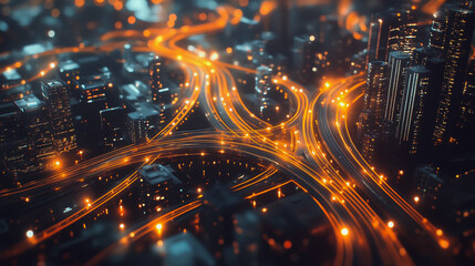 Fototapeta premium Smart digital Innovation city with connection network reciprocity over the cityscape. of future smart wireless digital city and social media networking systems that connects people with in city