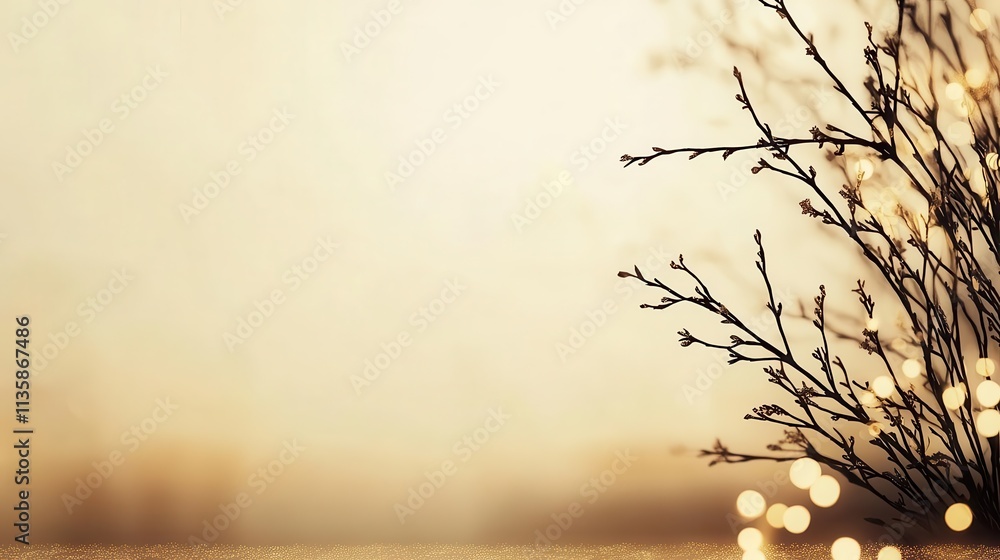 Poster soft glow of golden bokeh lights fading into white, revealing a blank canvas for text to take center