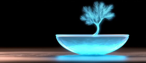 Glowing Tree in Glass Bowl  Abstract Nature  Digital Art  Sci Fi