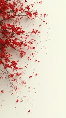 Obraz premium Scattered red blossoms framing the edges, creating a serene white backdrop for text at the center.