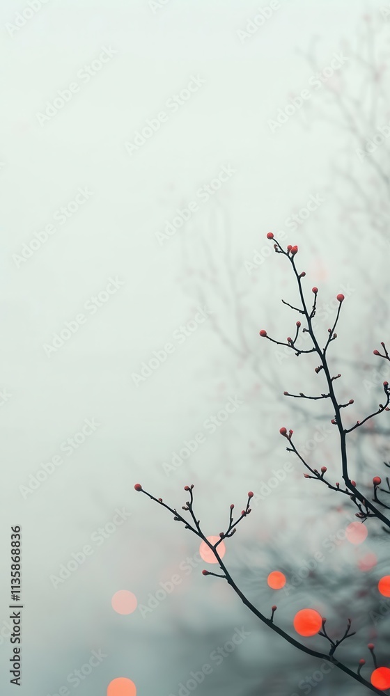 Poster glowing red bokeh lights softly blurred, clean white backdrop with room for text placement.