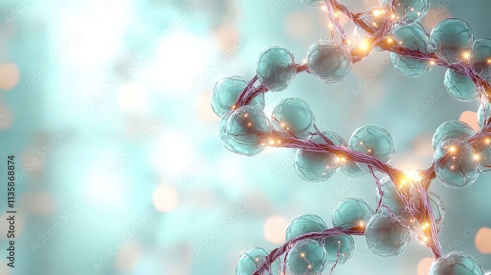 Poster abstract teal neural network glowing cells science background