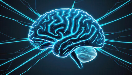 artificial intelligence concept. Glowing neural connections forming brain map with vibrant energy
