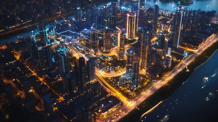 Obraz premium Smart digital Innovation city with connection network reciprocity over the cityscape. of future smart wireless digital city and social media networking systems that connects people with in city