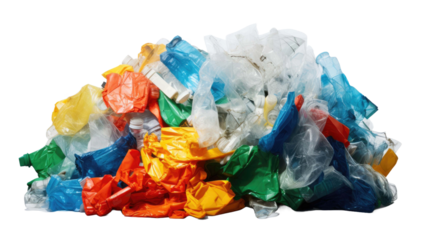 plastic waste pile for recycling isolated on a white transparent background