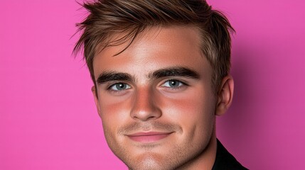 Fototapeta premium Happy Young Man Portrait Studio Shot Smiling Face Closeup