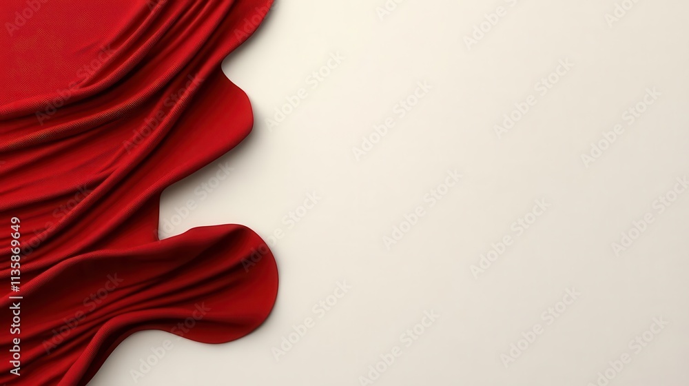 Aufkleber elegant red velvet folds cascading diagonally, pristine white backdrop with empty space for text.