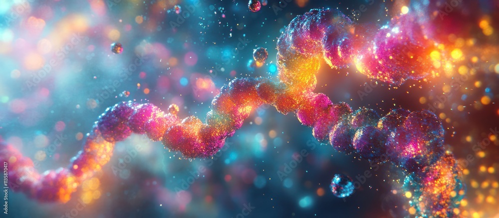 Aufkleber abstract colorful glowing dna strand on a blue background with sparkling particles.
