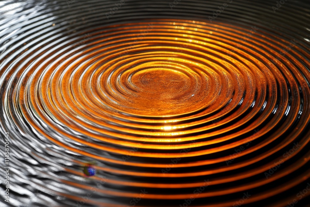 Poster abstract close-up of rippling water surface with golden reflections and circles, creating a serene a