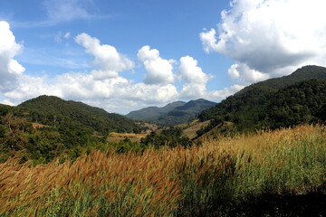 General view show mountain and blue sky with clouds.